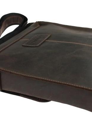 Чоловіча шкіряна сумка через плече планшет месендджер з клапаном коричнева gmsmvp1066 фото