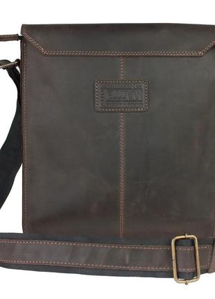 Чоловіча шкіряна сумка через плече планшет месендджер з клапаном коричнева gmsmvp1064 фото
