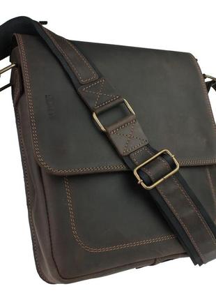 Чоловіча шкіряна сумка через плече планшет месендджер з клапаном коричнева gmsmvp1063 фото
