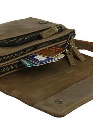 Маленькая мужская кожаная сумка барсетка клатч на руку оливковая gmsmmbk76 фото