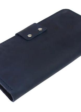 Жіночий шкіряний гаманець купюрник з натуральної шкіри синій3 фото