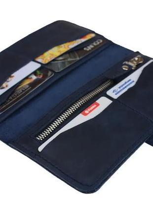 Жіночий шкіряний гаманець купюрник з натуральної шкіри синій5 фото
