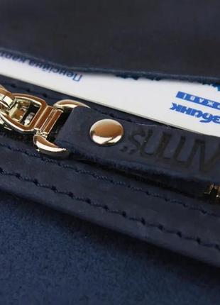 Жіночий шкіряний гаманець купюрник з натуральної шкіри синій7 фото