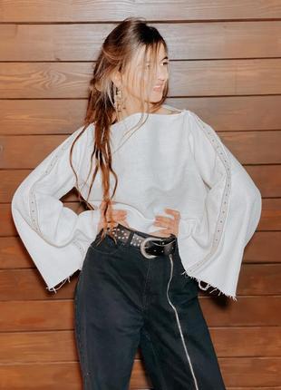 Обьемна біла блуза / лонг слів oversize hand made