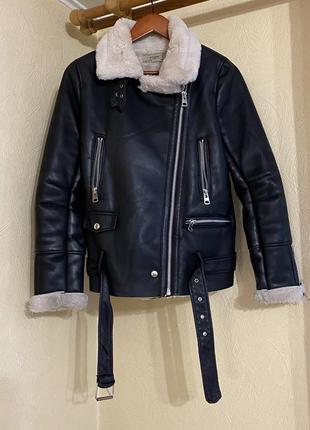 Кожаная натуральная дубльонка, короткая от zara