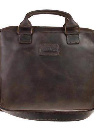 Кожаная мужская сумка для документов а4 с ручками большая горизонтальная через плечо коричневая smg212 фото