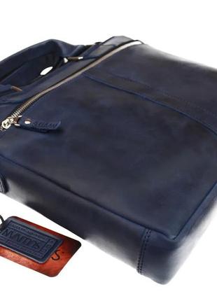 Кожаная мужская сумка для документов а4 с ручками большая горизонтальная через плечо синяя smg145 фото