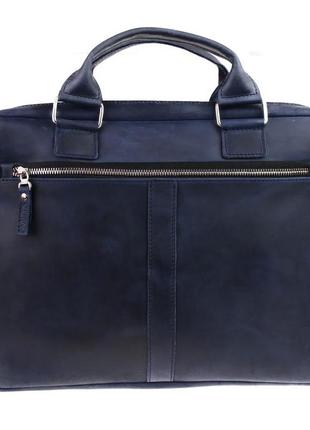 Кожаная мужская сумка для документов а4 с ручками большая горизонтальная через плечо синяя smg142 фото