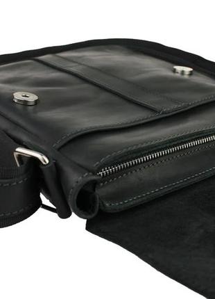 Чоловіча шкіряна сумка через плече планшет месендджер з клапаном чорна gmsmvp993 фото