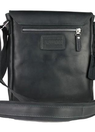 Чоловіча шкіряна сумка через плече планшет месендджер з клапаном чорна gmsmvp992 фото