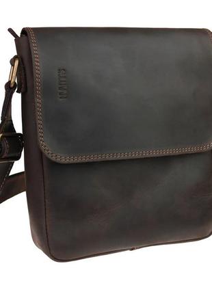 Мужская кожаная сумка через плечо планшет мессенджер с клапаном коричневая gmsmvp118-2