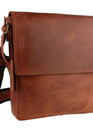 Мужская кожаная сумка через плечо планшет мессенджер с клапаном светло-коричневая gmsmvp103