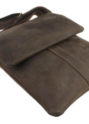 Мужская кожаная сумка через плечо планшет мессенджер с клапаном коричневая gmsmvp406 фото