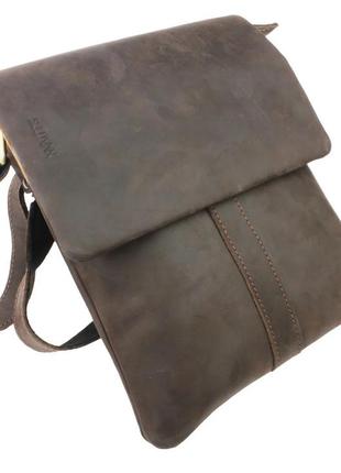 Чоловіча шкіряна сумка через плече планшет месендджер з клапаном коричнева gmsmvp404 фото