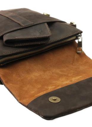 Мужская кожаная сумка через плечо планшет мессенджер с клапаном коричневая gmsmvp405 фото