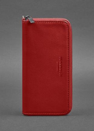 Кожаный женский кошелек на молнии клатч из натуральной кожи красный1 фото