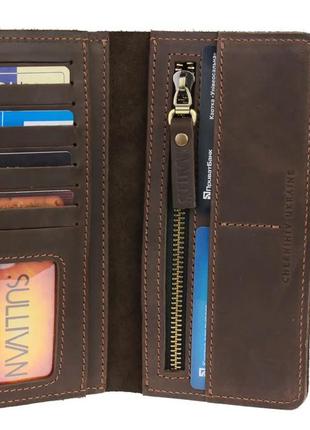 Чоловічий шкіряний гаманець-ленгер купюрник із натуральної шкіри коричневий1 фото