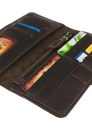 Чоловічий шкіряний гаманець купюрник-ленгер із натуральної шкіри коричневий4 фото