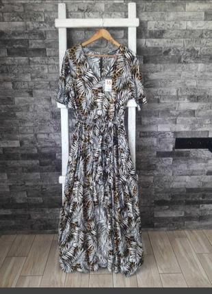 🔥платье - ромпер primark платье макси в пол леопардовый принт с листьями