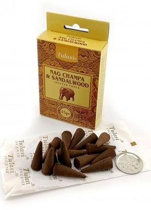 Nag champa & sandalwood premium incense cones (наг чампа и сандал)(tulasi) конусы1 фото
