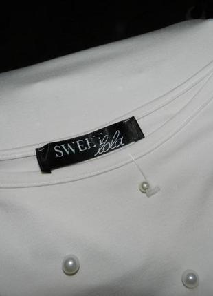 Шикарная,трикотажная-стрейч,белая блузка с жемчугом и воланами,sweet lola,италия5 фото