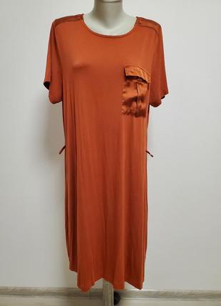 Шикарное брендовое вискозное трикотажное платье терракотового цвета