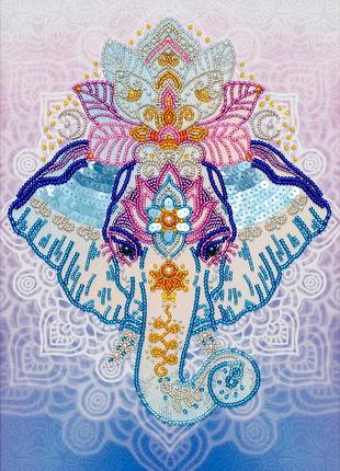 Набор для вышивки бисером " символ мудрости "  слоны, савана, африка, частичная выкладка, 25x35 см