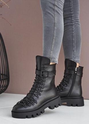 Жіночі шкіряні черевики зимові чорні abbi2 фото