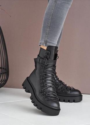 Жіночі шкіряні черевики зимові чорні abbi7 фото
