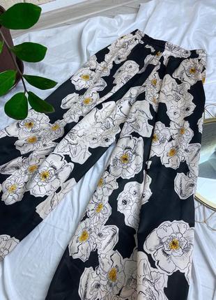 Широкие колоты брюки в цветы свободные штаны7 фото