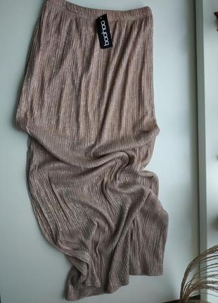 Блестящая двухслойная юбка макси мелкое плиссе/гофре5 фото