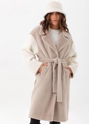 Шуба - пальто женское миди эко альпака теплое белое - бежевое - капучино, original brand premium2 фото