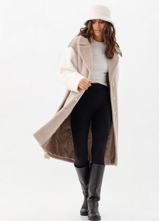Шуба - пальто женское миди эко альпака теплое белое - бежевое - капучино, original brand premium
