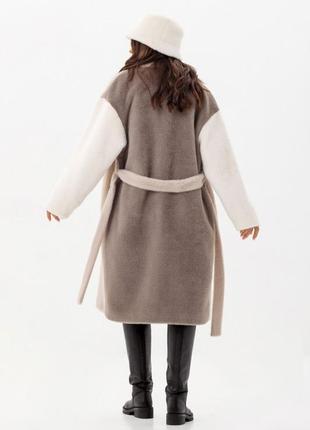 Шуба - пальто женское миди эко альпака теплое белое - бежевое - капучино, original brand premium8 фото