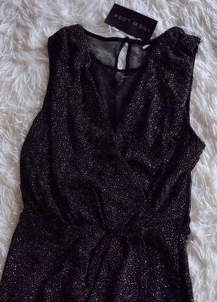 Нарядное блестящее черное платье new look с прозрачной спинкой6 фото