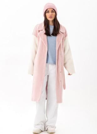 Шуба - пальто женское миди эко альпака, розовое - белое - капучино, теплое, оверсайз, original brand, premium2 фото