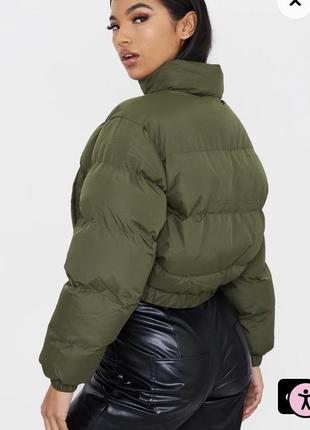 Khaki cropped bubble zip detail puffer jacket plt 8 uk дута вкорочена кроп пафер дутик
