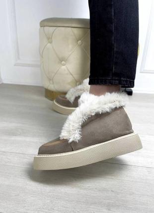 Слипоны ботинки зимние с мехом эко замша черные коричневые бежевые4 фото