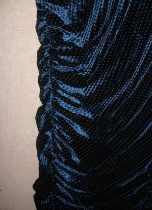 Вечернее праздничное синее панбархат платье с драпировкой4 фото