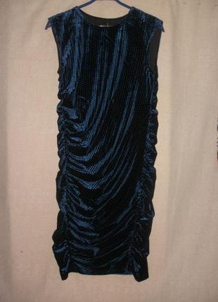 Вечернее праздничное синее панбархат платье с драпировкой2 фото