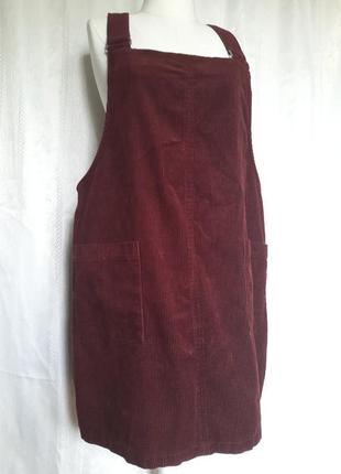 100% коттон. женский брендовый шикарный мягкий вельветовый сарафан платье  марсала вельвет бордовый7 фото