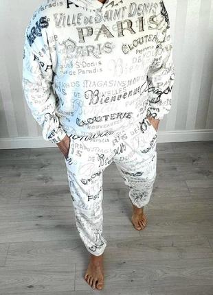 Пижама стильная с капюшоном худи + штаны комплект качественный плюш тепла зимняя мягкая paris2 фото