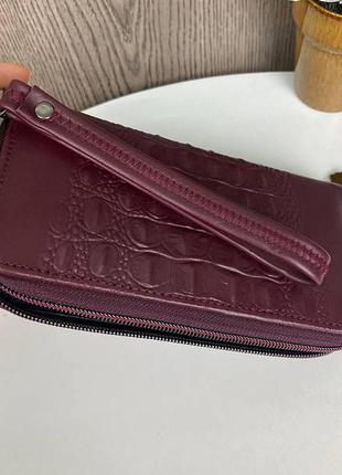 Жіночий шкіряний гаманець клатч під рептилію, модний клатч шкіра рептилії бордовий4 фото