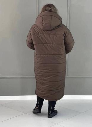 Курточка зимняя длинная стеганая большого размера батал теплая с капюшоном с карманами коричневая черная оливковая хаки бежевая парка пальто пуховик3 фото