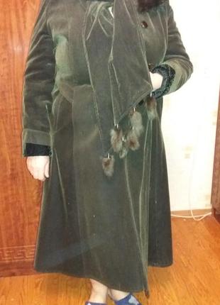 Женское зимнее пальто буро-зеленого цвета, размер 50, б/у