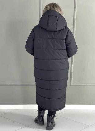 Курточка зимняя длинная стеганая большого размера батал теплая с капюшоном с карманами коричневая черная оливковая хаки бежевая парка пальто пуховик2 фото