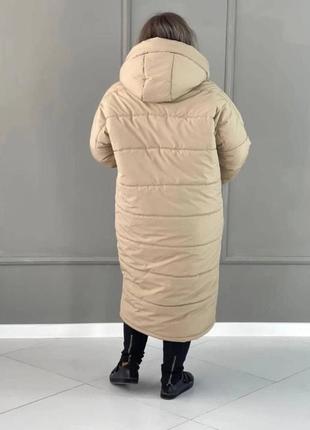 Курточка зимняя длинная стеганая большого размера батал теплая с капюшоном с карманами коричневая черная оливковая хаки бежевая парка пальто пуховик4 фото