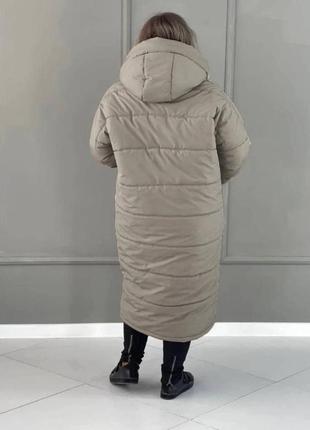 Курточка зимняя длинная стеганая большого размера батал теплая с капюшоном с карманами коричневая черная оливковая хаки бежевая парка пальто пуховик3 фото