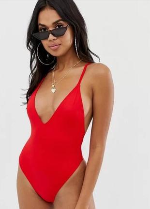 Сдельный красный купальник asos