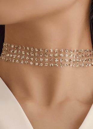 Чокер с блестками серебристый